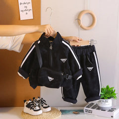 Boys Black Side Stipes Zip-up Jacket With Jogger Co-ord Sets