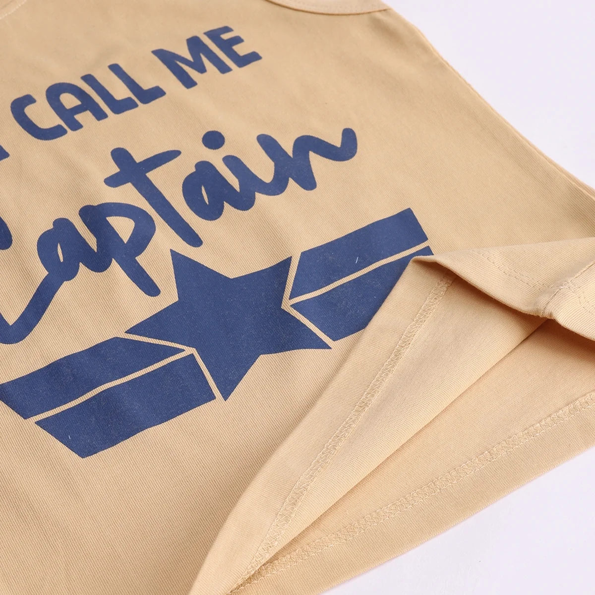 Boys Apricot Captain Typography Vest With Drawstring Shorts Sets