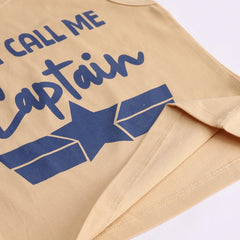 Boys Apricot Captain Typography Vest With Drawstring Shorts Sets