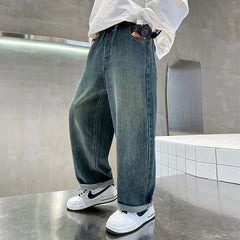 Boys Blue Graphic Baggy Fit Denim Jeans