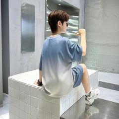 Boys Blue Ombre Printed Short Sleeve T-Shirt With Elasticated Shorts Sets