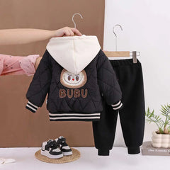 Boys Black Quilted Puffer Hooded Jacket With Jogger Sets