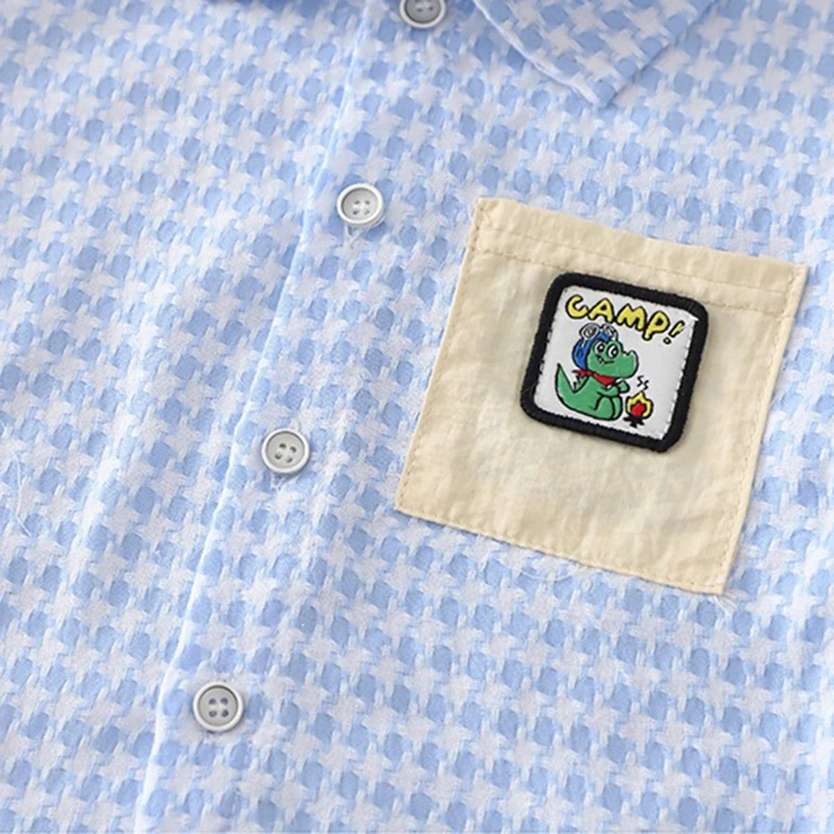 Boys Blue Checked Short Sleeve Shirt With Denim Shorts Sets