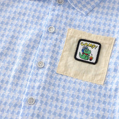 Boys Blue Checked Short Sleeve Shirt With Denim Shorts Sets
