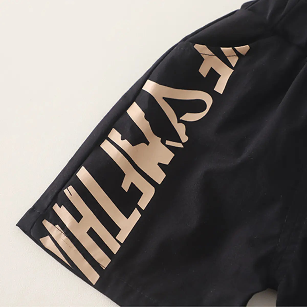 Boys Beige Typographic Printed Short Sleeve T-Shirt With Elasticated Shorts Sets