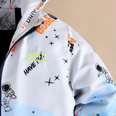 Boys Blue Ombre Printed Hooded Zipper Jacket