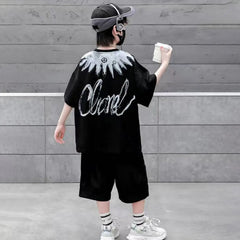 Boys Black Abstract Printed Oversized T-Shirt With Shorts Co-ord Sets