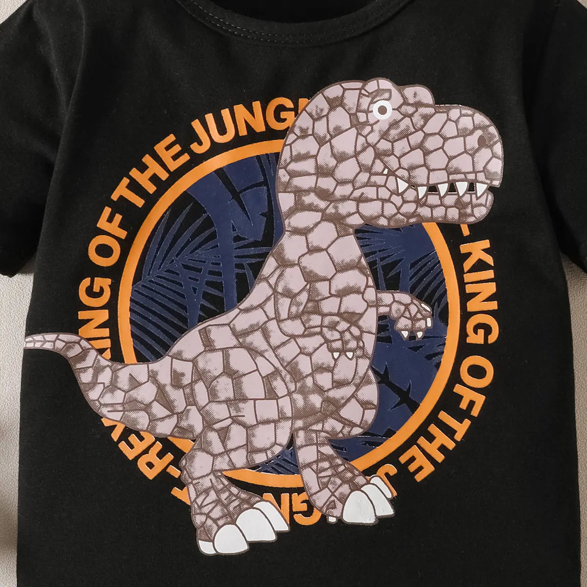 Boys Black Typographic Print Short Sleeve T-Shirt With Shorts Sets