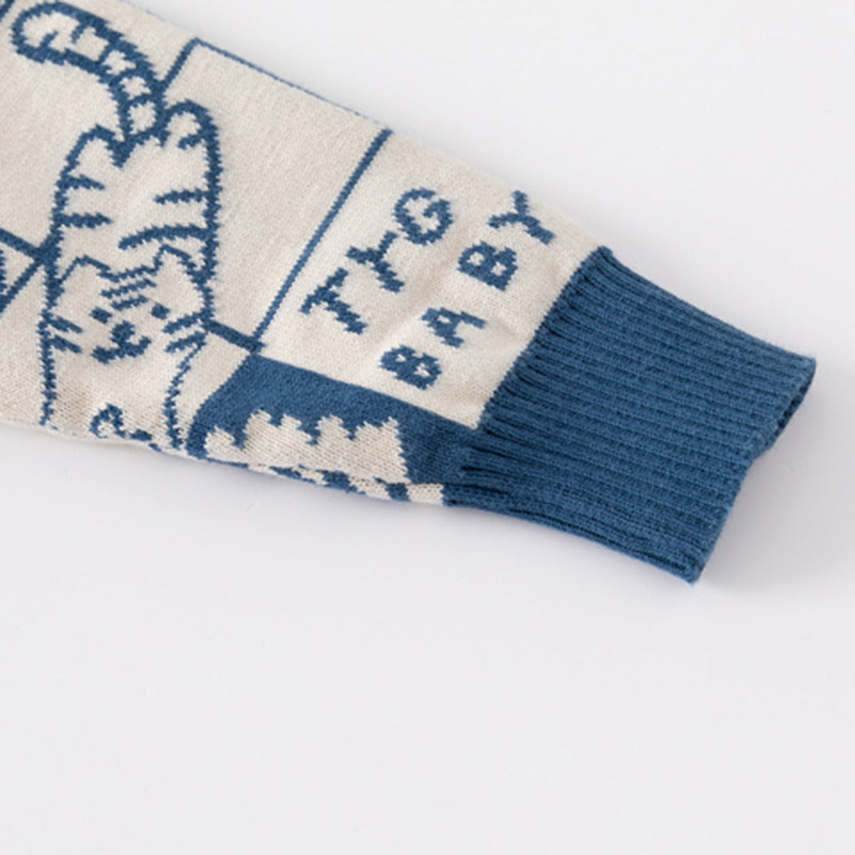 Boys Blue Cardigan With Self Design Cat Ptterns