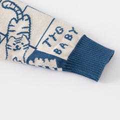 Boys Blue Cardigan With Self Design Cat Ptterns