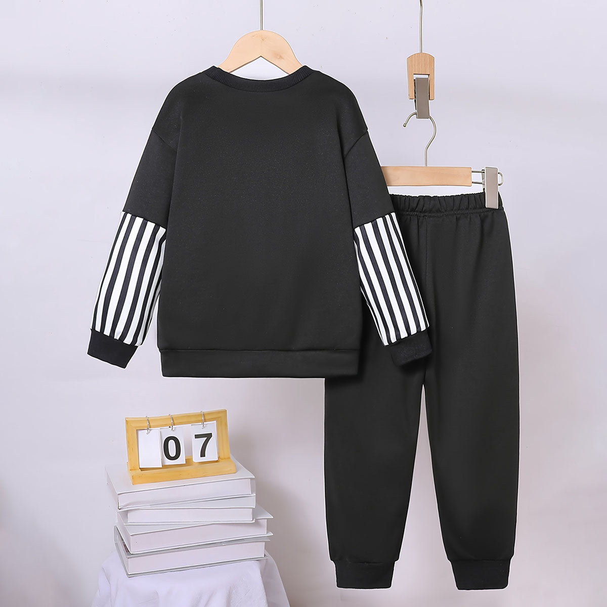 Boys Black Sprunki Cartoon Printed Sweatshirt With Jogger Sets