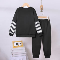 Boys Black Sprunki Cartoon Printed Sweatshirt With Jogger Sets