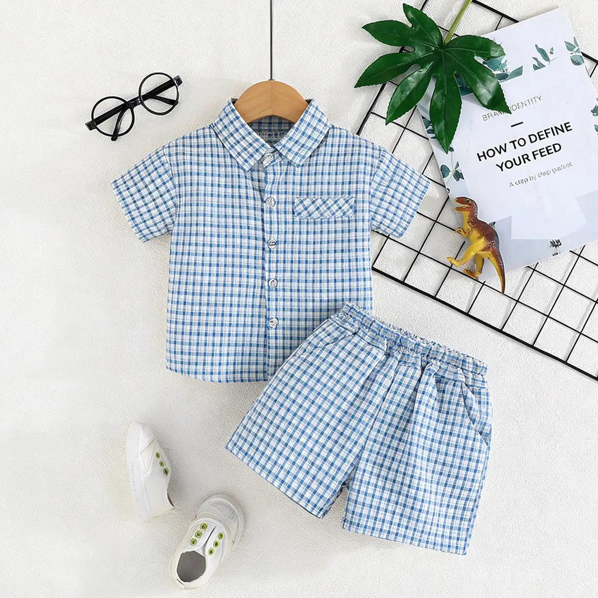 Boys Blue Checked Short Sleeves Shirt & Shorts Co-ord Sets