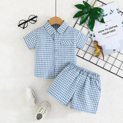 Boys Blue Checked Short Sleeves Shirt & Shorts Co-ord Sets