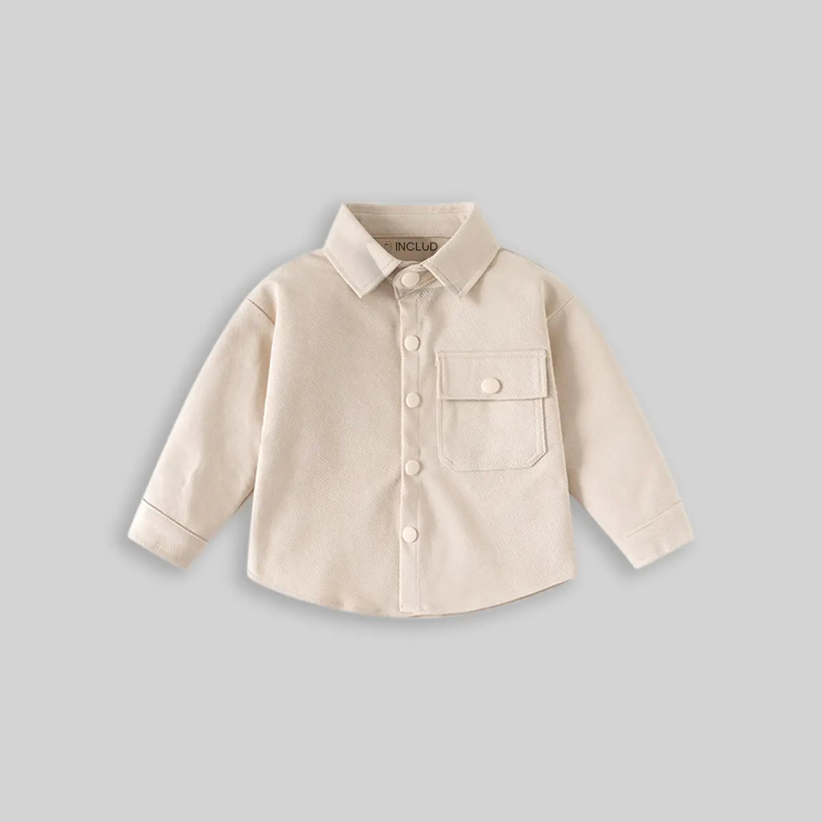 Boys Beige Textured Long Sleeve Shirt with Pocket