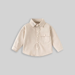 Boys Beige Textured Long Sleeve Shirt with Pocket