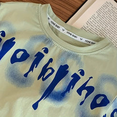 Boys Blue Abstract Print Short Sleeves T-Shirt With Cargo Shorts Set