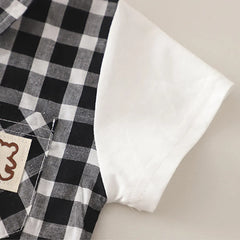 Boys Black Checked Shirt With Cargo Shorts & Sling Bag Sets