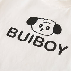 Boys Beige  Dog Patched Dungaree With  T-Shirts Set