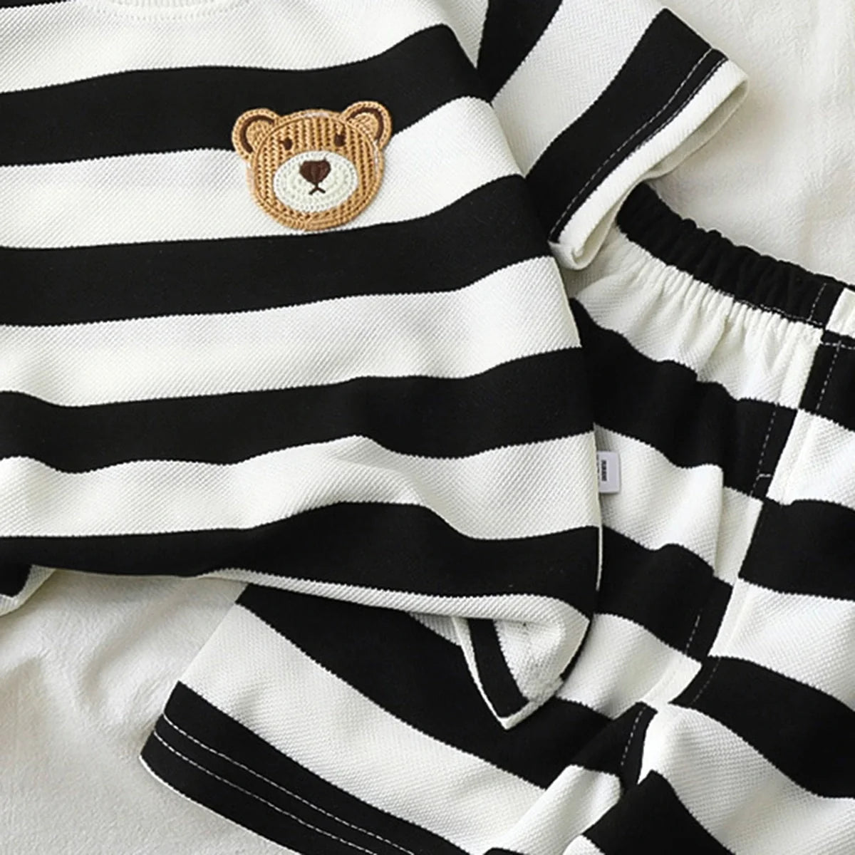 Boys Black Bear Applique Short Sleeve T-Shirt With Shorts Sets