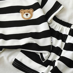 Boys Black Bear Applique Short Sleeve T-Shirt With Shorts Sets