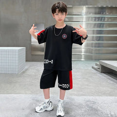 Boys Black Typographic Printed Oversized T-Shirt With Shorts Sets