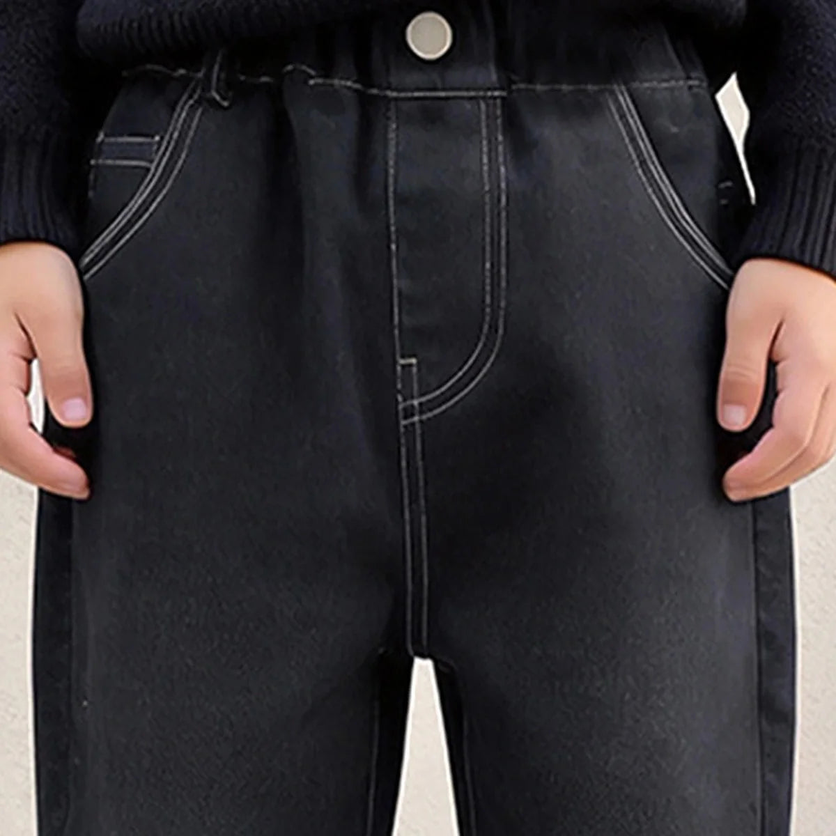 Boys Black Denim Pants with Back Wave Graphic
