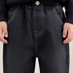 Boys Black Denim Pants with Back Wave Graphic