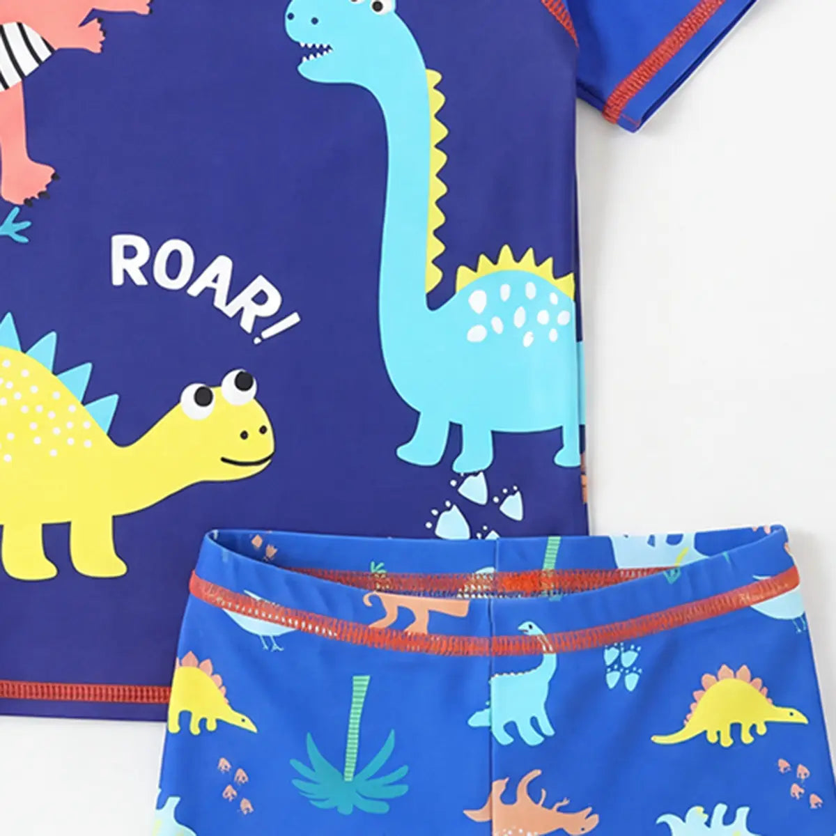 Boys Blue Dinosaur Printed T-Shirt With Shorts Swimwear Sets