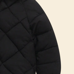 Boys Black Hooded Zip-up Puffer Jacket With Long Sleeves