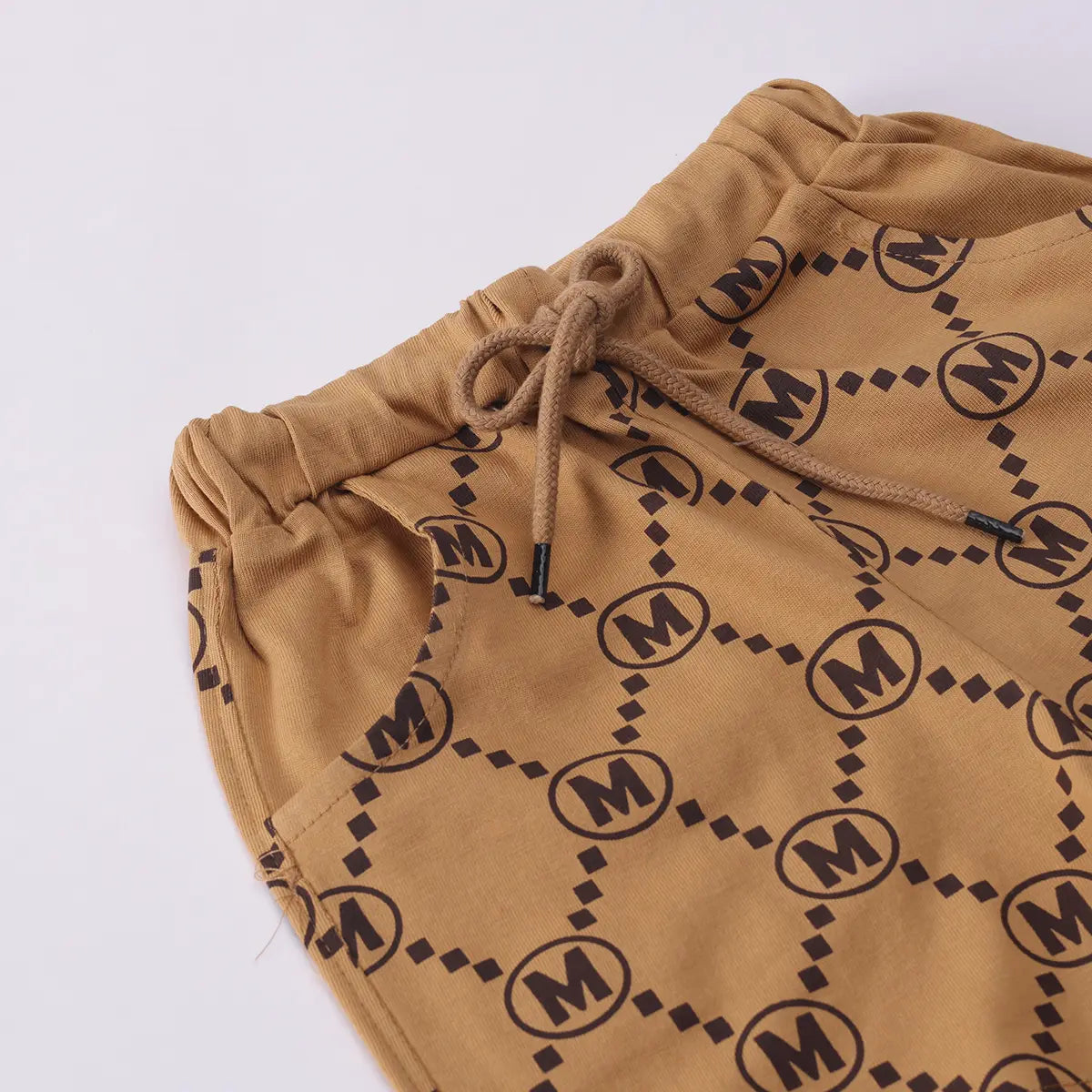 Boys Beige Graphic Printed Short Sleeve T-Shirt With Shorts Sets