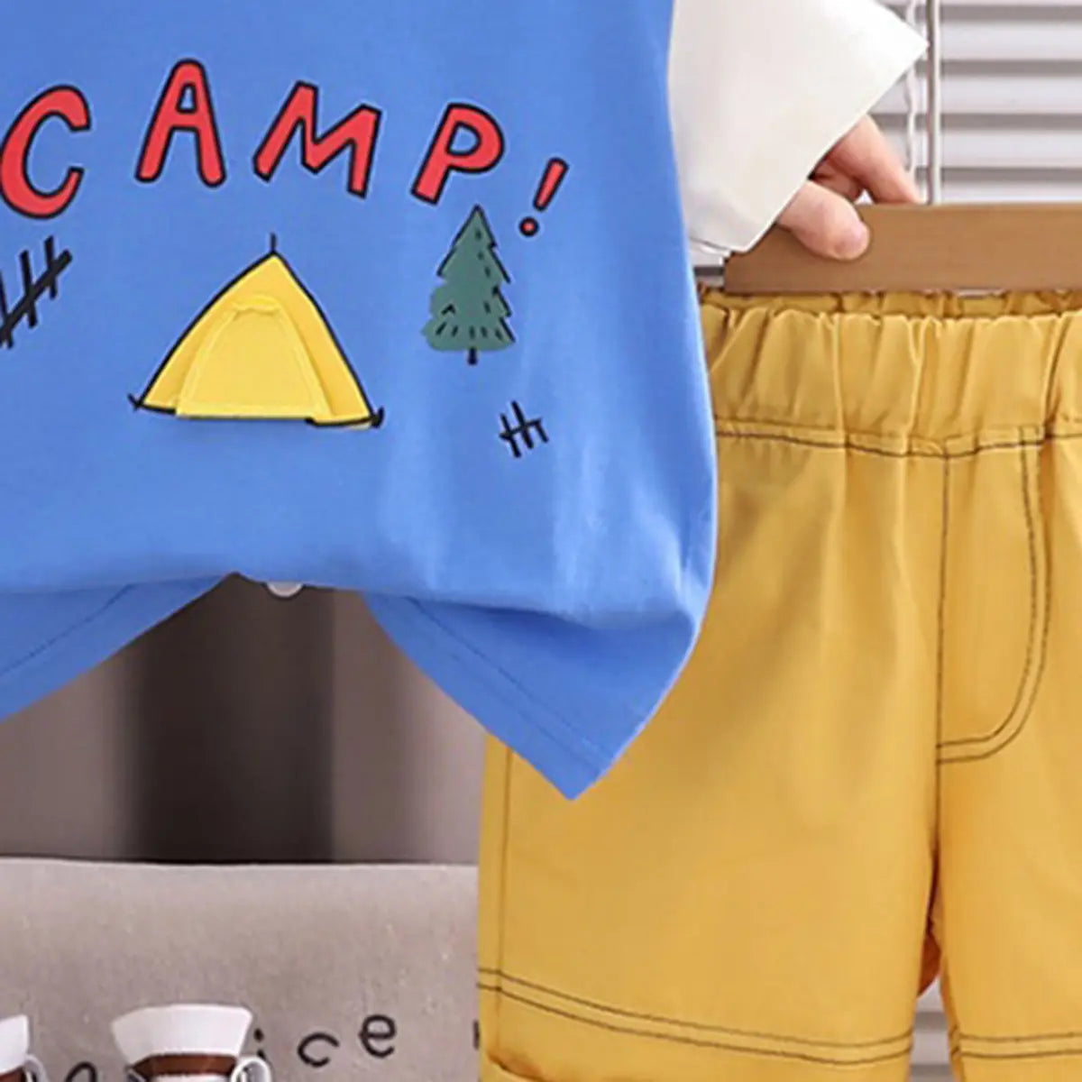 Boys Blue Camp Graphic Round Neck T-Shirt with Elasticated Shorts Sets