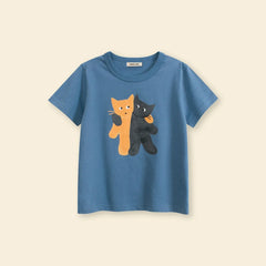 Boys Blue Graphic Cat Printed Short Sleeves T-Shirt