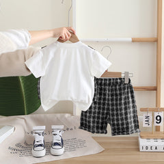 Boys Attached Waistcoat T-Shirt With Black Abstract Printed Shorts Set