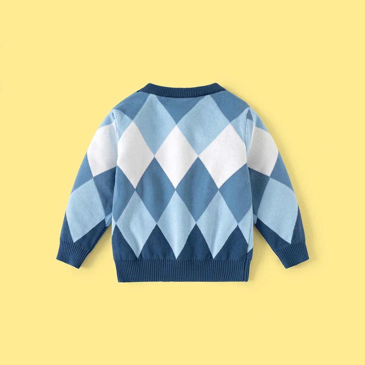 Boys Blue Diamond Jacquard Long Sleeve Sweater