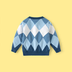 Boys Blue Diamond Jacquard Long Sleeve Sweater