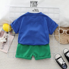 Boys Blue Bear Printed Short Sleeve T-Shirt With Shorts Sets