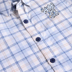 Boys Blue Checked Shirt With Printed T-Shirt And Twill Shorts Sets