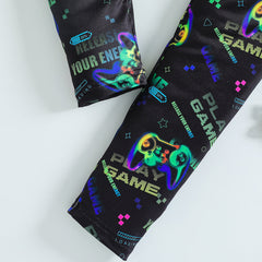 Boys Black Gaming Printed Glow in the Dark T-Shirt & Pajama Winter Set