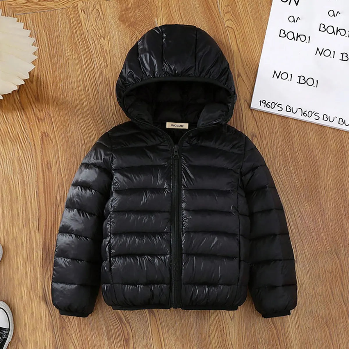 Boys Black Hooded Zip-up Puffer Jacket