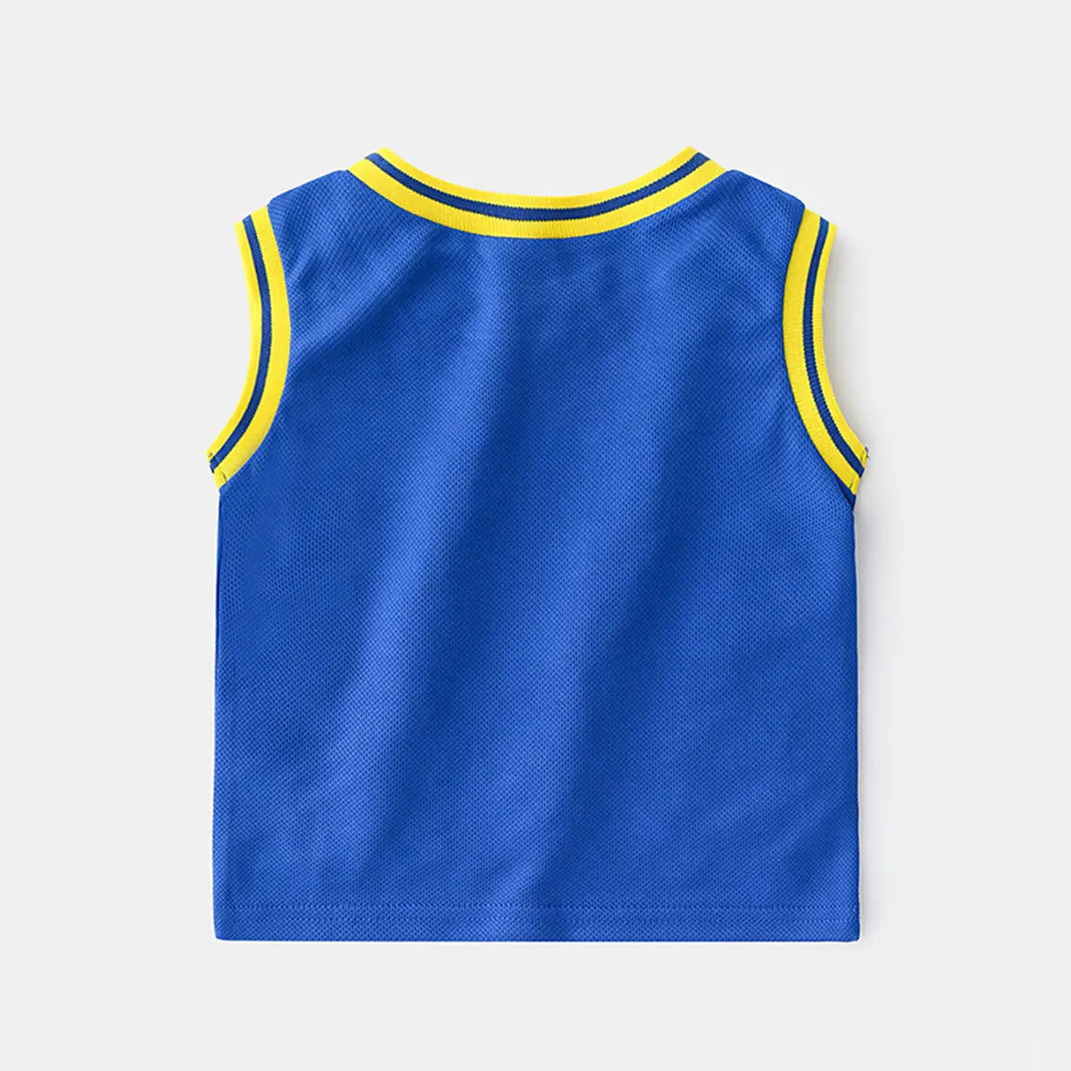 Boys Blue Alphanumeric Printed Sleeveless T-Shirt With Shorts Set
