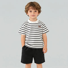 Boys Black Striped Short Sleeve T-Shirt With Shorts Sets