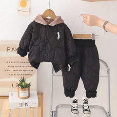 Boys Black Self-Design Jacket With Trouser Sets