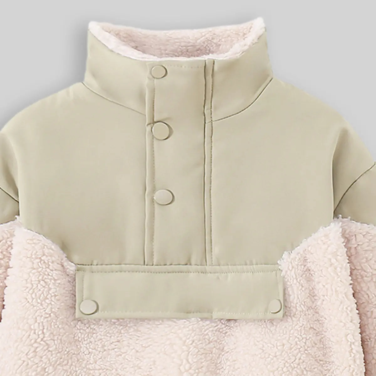 Boys Beige Color-blocked Jacket With High Neck