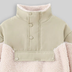 Boys Beige Color-blocked Jacket With High Neck