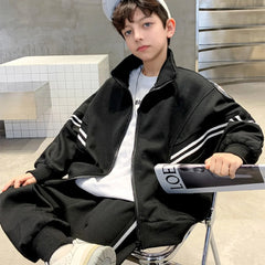 Boys Black Zip-up Jacket With Jogger Sets