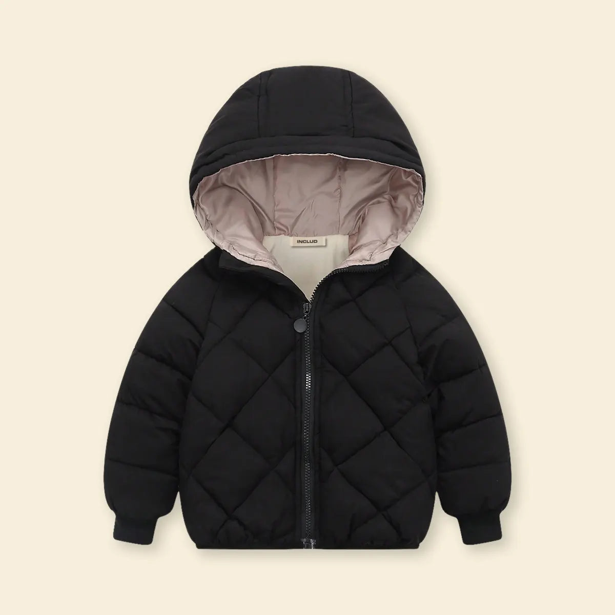 Boys Black Hooded Zip-up Puffer Jacket With Long Sleeves