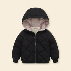 Boys Black Hooded Zip-up Puffer Jacket With Long Sleeves