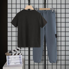 Boys Black Short Sleeve Round Neck T-Shirt With Jogger Set