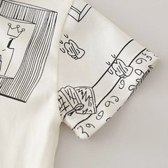 Boys Beige Printed Short Sleeve Polo T-Shirt With Elasticated Shorts Sets